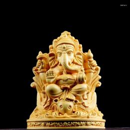 Decorative Figurines Boxwood 11cm Elephant God Sculpture Ganesha Wood Carving Statue Collection Wealth Knowledge Feng Shui Home Decor