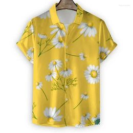 Men's Casual Shirts Flower Pattern 3D Print Beach Short Sleeve Summer Lapel Blouse Hawaiian Button Tops Clothing