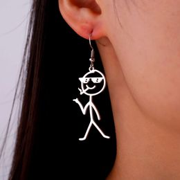 Teamer 2023 New Cool Smoking Wearing Glasses Stickman Earrings For Women Trend Punk Stainless Steel Ear Pendants Jewelry Gifts