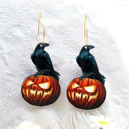 Dangle Earrings WE011 Wooden Crow Bird Pumpkin With Brass Hooks Handmade Jewellery Halloween Christmas Gift For Her