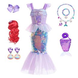 Girl's Dresses 3-10 Mermaid Ariel Charming Princess Costume Role Play Costume Children Mermaid Birthday Party Costume Halloween Costume WX