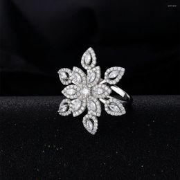 Cluster Rings S925 Silver Snowflake Women Vintage Full Diamond Ring Female Shiny 5A Zircon Advanced Design Luxury Jewellery Girl Holiday
