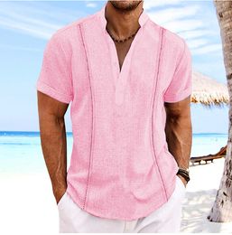 Stand collar pullover short-sleeved linen summer shirt Men T Shirt Fashion Short Sleeve Shirt Workwear Men's Shirt Loose Leisure High Quality Loose Casual Shirt