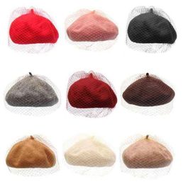 Ladies Women Autumn Winter Warm Wool Beret Cap Mystery Net Veil Style Female Outdoor Elegant Hats Bonnet Hat Y1QD J2207227014707