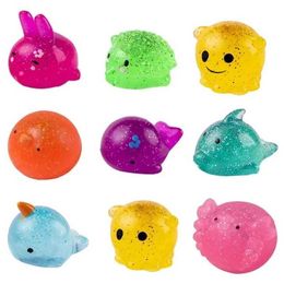 Decompression Toy Kawaii Animal Soft and Cute Sensory Anti Pressure Squeeze Sponge Mo Fidget Adhesive Ball for Children H240516
