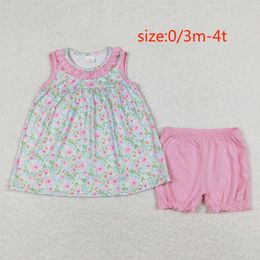 Clothing Sets GSSO0825 Wholesale Clothes For Kids Girls Floral Pink Lace Sleeveless Shorts Suit Summer Baby Boutique