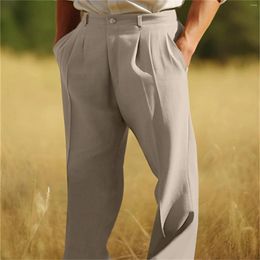 Men's Pants Linen Double Pleated Front Pocket Straight Tube Plain Comfortable Breathable Casual 10 Memory Foam
