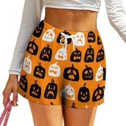 Women's Shorts Happy Haunts Black White Halloween Pumpkins Oversize Street Wear High Waist Sexy Short Pants Ladies Design Bottoms