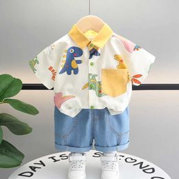 Clothing Sets Childrens casual dinosaur shirt and shorts 2 pieces/set new summer baby clothing set childrens clothing baby clothing WX