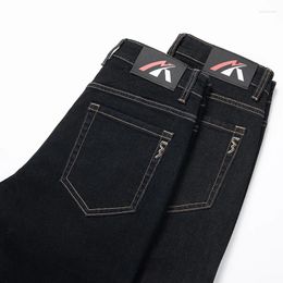 Men's Jeans Fashion Blue Black Stretch Straight Casual Printed Pocket Pants Slim Soft Elasticity Denim Male Clothes