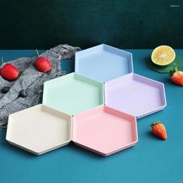 Plates Fruit Plate Hexagon Party Dessert Foods Wheat Straw Thicken Tray Supplies Six-point Dish For Household Dishes