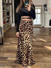 Skirts American Retro High Street Leopard Printting Mid Long Women Casual Waist Streetwear Trashy Style A-Line Skirt