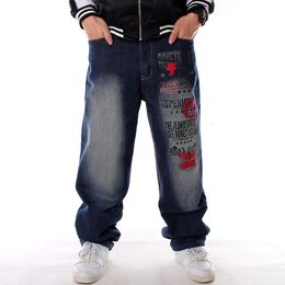 Jeans hip-hop alla moda, danza di strada hiphop maschile di grandi dimensioni, ricami lavati, pantaloni da skateboard allentati M516 85