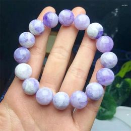 Decorative Figurines 12MM Natural Purple Milky Jade Bracelet Women Fashion Round Stone Elegant Healing Strand Bangles Wristband Gift