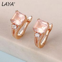 LAYA Princess Cut Natural Rose Quartz 925 Sterling Silver Clip Earrings Light Pink 3 Carats Gemstone Romantic Style For Women 240516