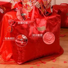 Storage Bags Quilt Bag Big Bride Wedding Cover Red Handbag Preparation Cotton Happy Dowry