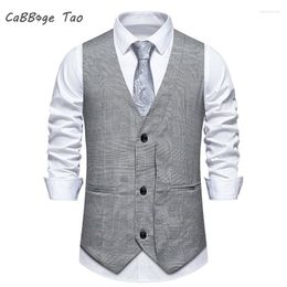 Men's Vests Spring Thousand Bird Checker Suit Vest Retro V-neck Solid Colour Casual Slim Fit Comfortable And Refreshing Top