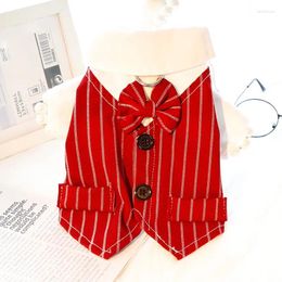 Dog Apparel Formal Bowknot Red Shirt Warm Small Outfit With Sleeve Winter Pet Clothing Cat Clothes Costume Collar Harness Carriers Puppy