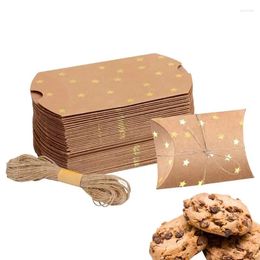 Gift Wrap Kraft Paper Pillow Candy Box Boxes With Jute Rope Storage DIY Handmade Printed Star