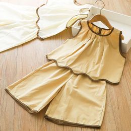 Clothing Sets Korean Style Children's Set Cotton Summer 2024 Stylish Top And Wide Leg Pants Two Pieces Girl Clothes