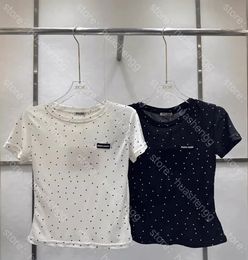 2024 new women's black and white polka dot short sleeved women breathable sun protection round neck T-shirt women's logo patch temperament top