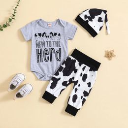 Clothing Sets Toddler Boys Short Sleeve Letter Cow Prints Tops And Pants Child Kids 2PCS Set Outfits Clothese Sweater