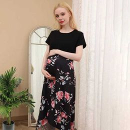 Maternity Dresses Pregnancy Dress Summer Pregnant Womens Short-sleeved Round Neck Breast-feeding Dress Nursing Dresses Breastfeeding Maternity Y240516