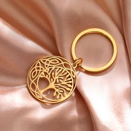 Tree Of Life Pendant Keychain Stainless Steel New Gold Colour Key Chain For Women Couple Fashion Lucky Round Plant Keyring