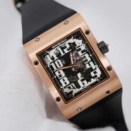 RM Mens Wrist Watch Rm016 Men Rose Gold Case Full Hollow Black Carbon Fibre Dial Automatic Mechanical