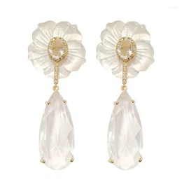 Dangle Earrings Fashion Big White Shell Flower With Water Drop Cz Earring For Women Bridal