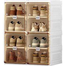 Shoe Organiser Storage Box Portable Folding Rack for Closet with Magnetic Clear Door 240508