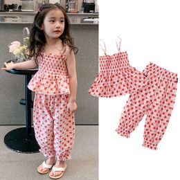 Summer Girls Clothing Cute Print T-shirt+bloomers 2pcs Suits for Kids Children Casual Clothes Baby Sling Shorts Sets L2405
