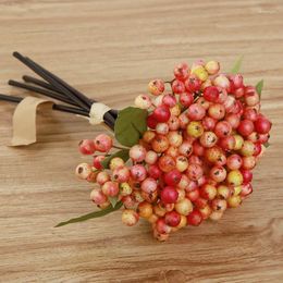 Decorative Flowers 2pcs Artificial Berry Branches With Leaf Stem Fruit Bean For Christmas Home Furnishing Decoration