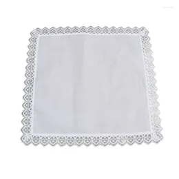 Bow Ties 652F Portable Tie-dye Lace Trim Cotton Handkerchief For Woman Man Gentleman White