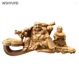 Decorative Figurines Solid Wood Carving Decoration Of Maitreya Buddha Statue Buddhist Temple Supplies Make Offerings To Feng Shui