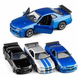 Diecast Model Cars 1/36 Nissan Skyline GTR R34 Toy Car Welly Die Cast Metal Micro Model Pull Back Open Series Gift WX