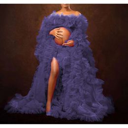 Maternity Robes Women Long Tulle Bathrobe Dresses Photo Shoot Dress Sexy Bridal Fluffy Sleepwear Custom Made Pregnancy Gown