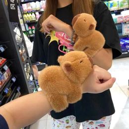 Kawaii Animal Slap Snap Wrap Bracelet Capybara Plush Hand Ring Wristband Kids Toys Birthday Elegant Present
