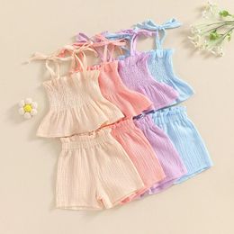 Clothing Sets Pudcoco Baby Girls Summer 2Pcs Solid Bandage Sleeveless Camisole Tops Elastic Shorts Set Fashion Cute Cotton Linen Clothes