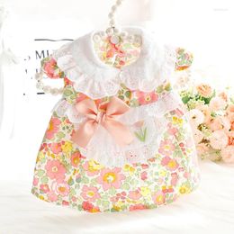 Dog Apparel Pet Clothes Flower Maid Dress For Dogs Clothing Cat Small Floral Print Bowknot Cute Thin Spring Summer Girl Pink Chihuahua