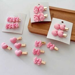 Hair Accessories 2/5 pink hair pins suitable for baby girls cute tie bow heart-shaped baby girl hair clip Kawaii Korean side clip baby hair accessories WX