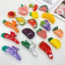 Hair Clips Barrettes YHJ New Acetic Acid Cute Summer Vegetable and Fruit Clip Watermelon Lemon Crab Girl Claw Female