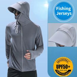 Professional Fishing Hoodie With Mask Anti-UV Sunscreen Sun Protection Clothes Fishing Shirt Breathable Quick Dry Fishing Jersey 240515