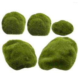 Decorative Flowers 5 Pcs Simulated Moss Stone Flocked Lawn Micro Landscape Ornaments Decoration (5pcs) Ball DIY Artificial Bonsai Green