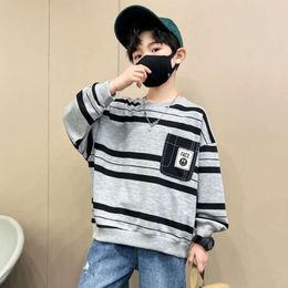 Boys Stripe Sweatshirts Long Sleeve Tops for Kids 2023 Autumn Winter Children Sweater Teenager T-shirts School Uniform Baby Tees L2405