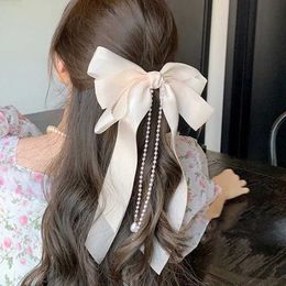 Hair Accessories Bow tassel spring clip beige pink sweet hair bucket girl tail hair clip female wedding party hair clip WX