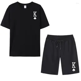 Men's Tracksuits Y2K T-shirt Shorts Set Number Letter K Printed Toe Piece Summer Casual Everyday Wear Streetwear Fashion