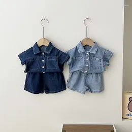 Clothing Sets Boys Set Childrens 2024 Summer FashionableShort Sleeved Shirt Shorts Handsome Outgoing Two Piece Clothes