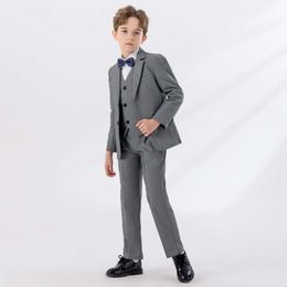 Children Gary Jacket Vest Pants Bowtie 4PCS Piano Party Dress Kids Ceremony Photograph Suit Flower Boys Performance Show Costume