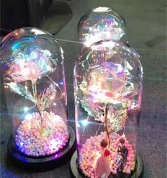 LED Enchanted Galaxy Rose Eternal 24K Gold Foil Flower With Fairy String Lights In Dome For Christmas Valentine039s Day Gift2155187926479